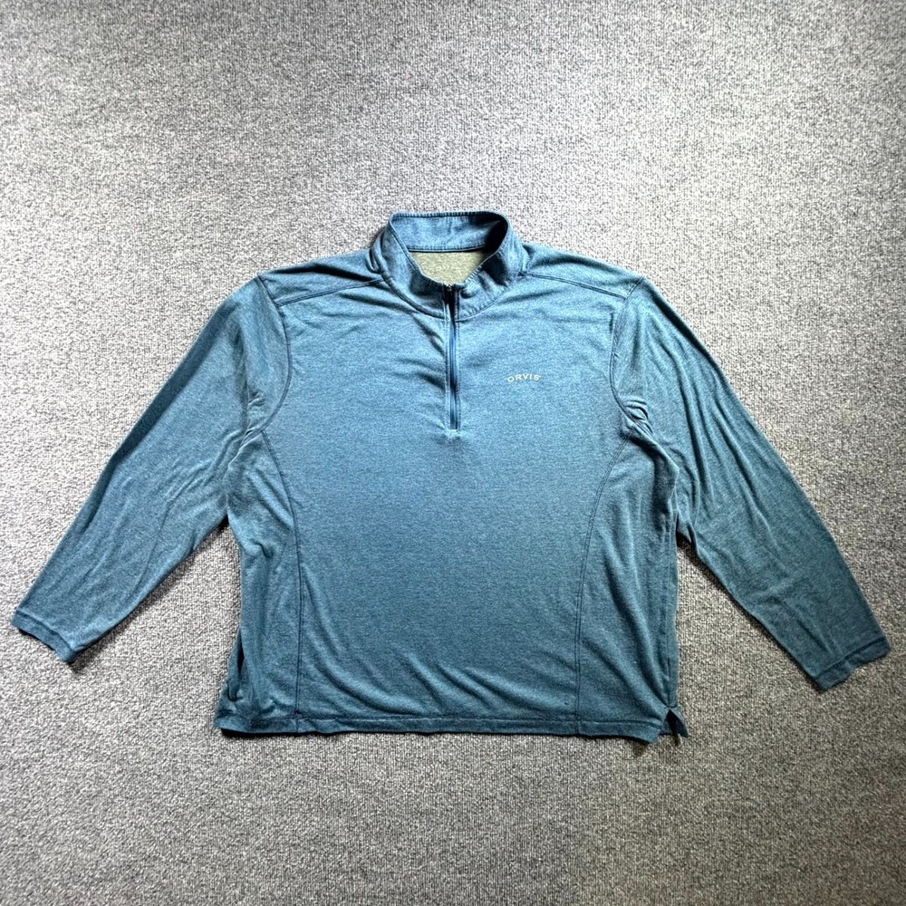 Orvis Top Men's 2XL Chest Heather Blue 1/4 Zip Long Sleeve Athletic Active